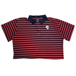 Midnight hour cropped polo collared shirt red black stripes skull patch XL